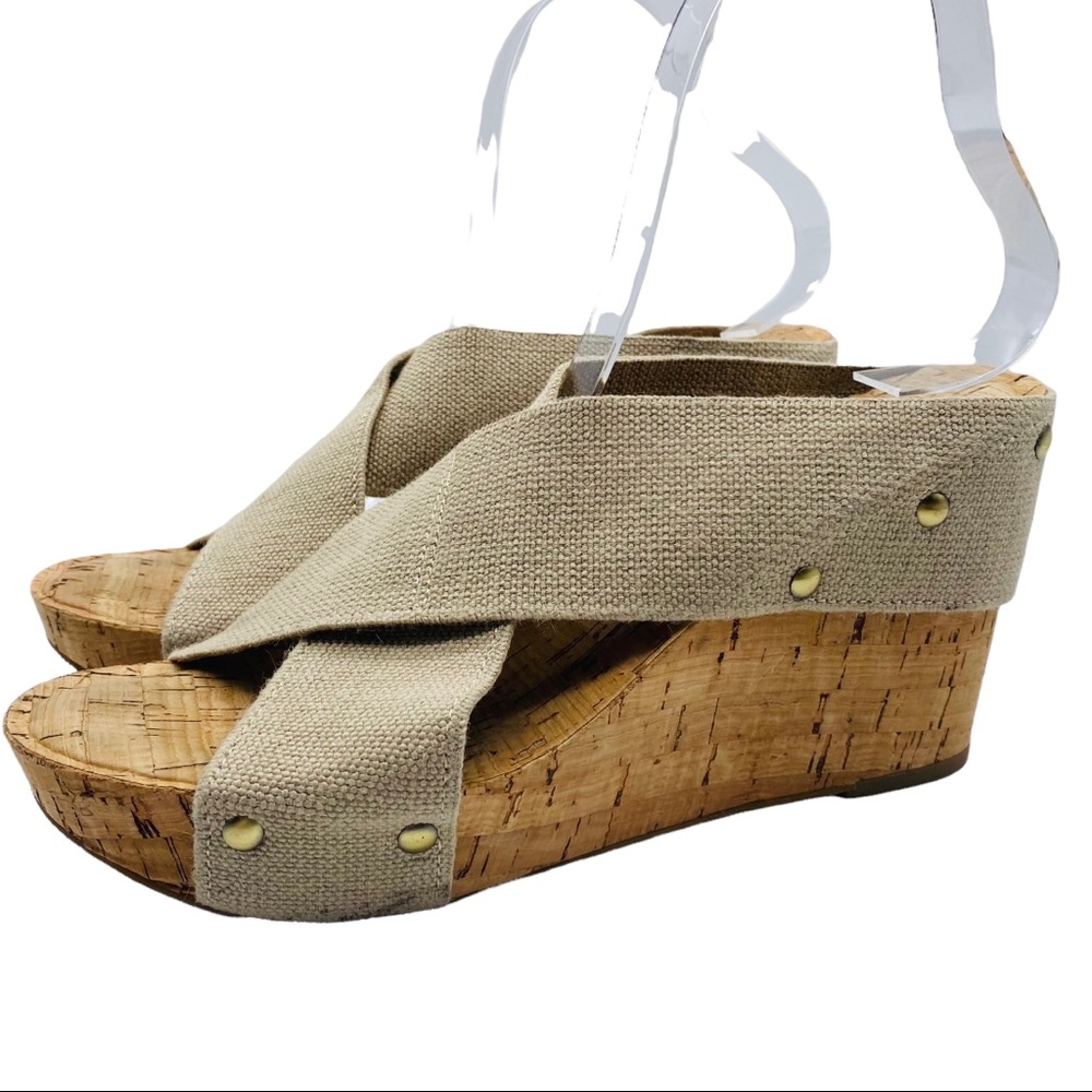 Lucky Brand Miller 2 Beige Studded Wedge Slip On Sandal Size 8